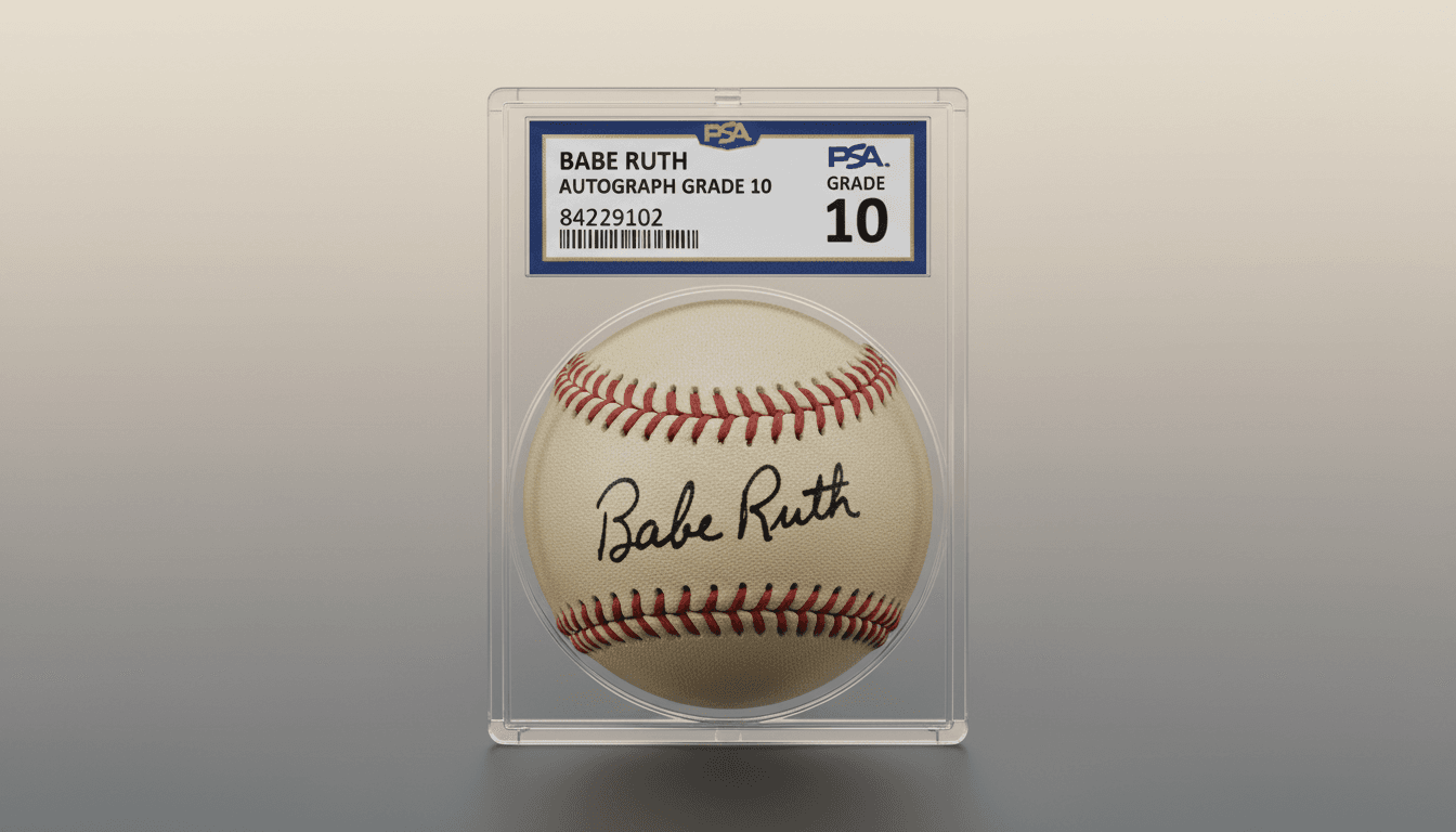 Signed baseball in graded display holder