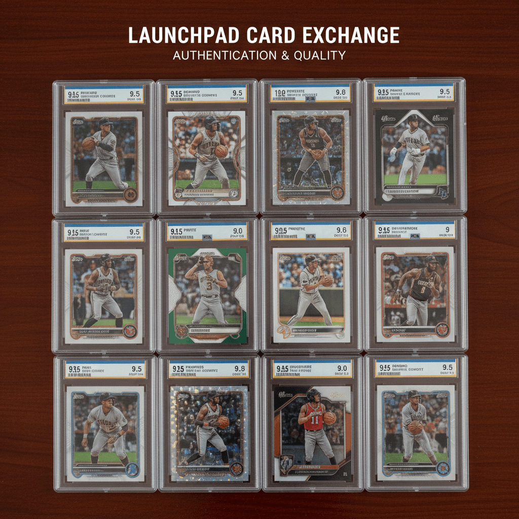 Multiple BGS graded sports cards arranged on wooden display surface