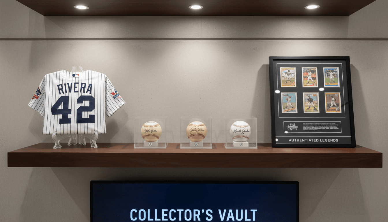 Authenticated memorabilia display collection on shelf